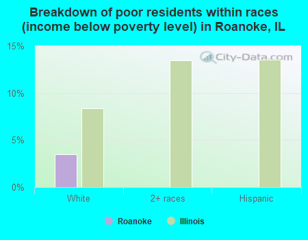 Breakdown of poor residents within races (income below poverty level) in Roanoke, IL