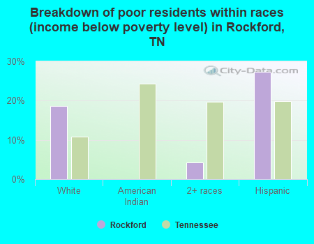 Breakdown of poor residents within races (income below poverty level) in Rockford, TN