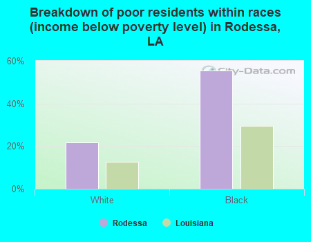 Breakdown of poor residents within races (income below poverty level) in Rodessa, LA