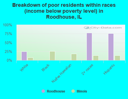 Breakdown of poor residents within races (income below poverty level) in Roodhouse, IL