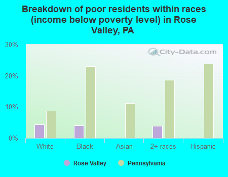 Breakdown of poor residents within races (income below poverty level) in Rose Valley, PA