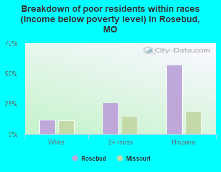 Breakdown of poor residents within races (income below poverty level) in Rosebud, MO