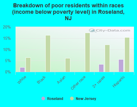 Breakdown of poor residents within races (income below poverty level) in Roseland, NJ