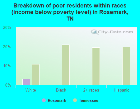 Breakdown of poor residents within races (income below poverty level) in Rosemark, TN