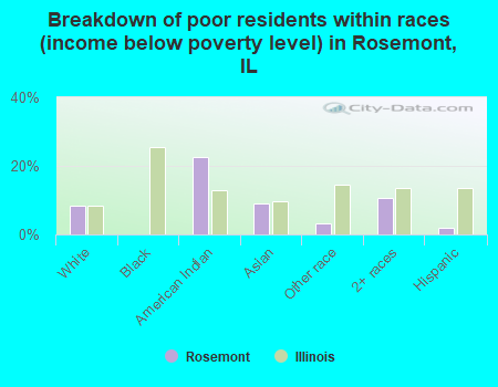 Breakdown of poor residents within races (income below poverty level) in Rosemont, IL