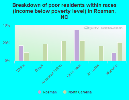 Breakdown of poor residents within races (income below poverty level) in Rosman, NC