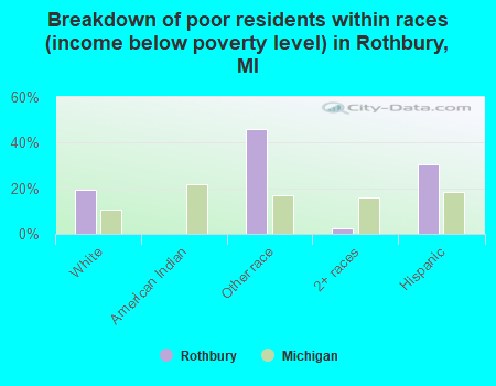 Breakdown of poor residents within races (income below poverty level) in Rothbury, MI