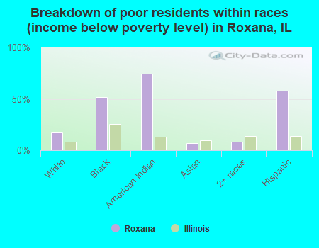 Breakdown of poor residents within races (income below poverty level) in Roxana, IL