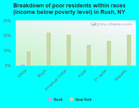 Breakdown of poor residents within races (income below poverty level) in Rush, NY