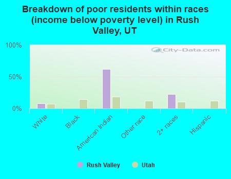 Breakdown of poor residents within races (income below poverty level) in Rush Valley, UT