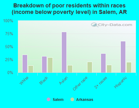 Breakdown of poor residents within races (income below poverty level) in Salem, AR