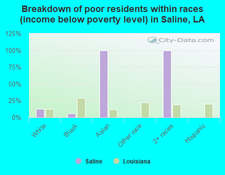 Breakdown of poor residents within races (income below poverty level) in Saline, LA