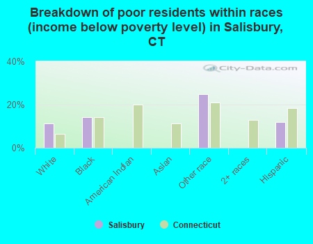 Breakdown of poor residents within races (income below poverty level) in Salisbury, CT