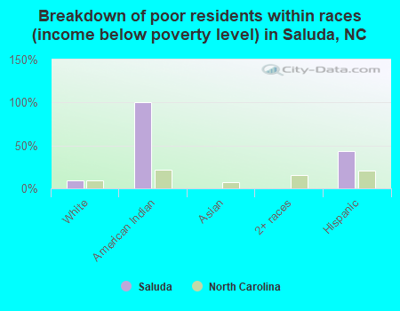 Breakdown of poor residents within races (income below poverty level) in Saluda, NC
