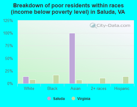 Breakdown of poor residents within races (income below poverty level) in Saluda, VA