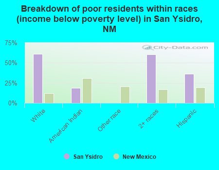 Breakdown of poor residents within races (income below poverty level) in San Ysidro, NM