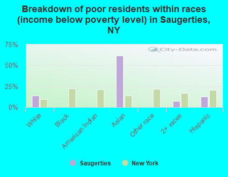 Breakdown of poor residents within races (income below poverty level) in Saugerties, NY