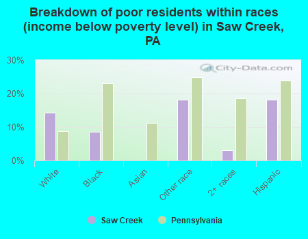 Breakdown of poor residents within races (income below poverty level) in Saw Creek, PA