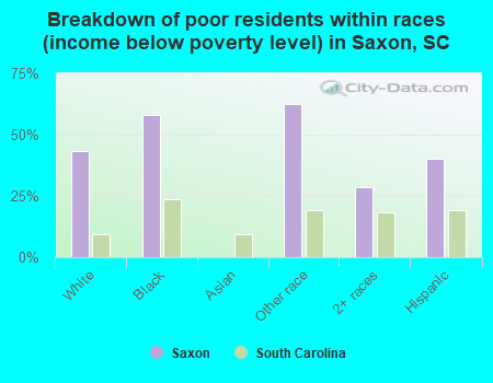 Breakdown of poor residents within races (income below poverty level) in Saxon, SC