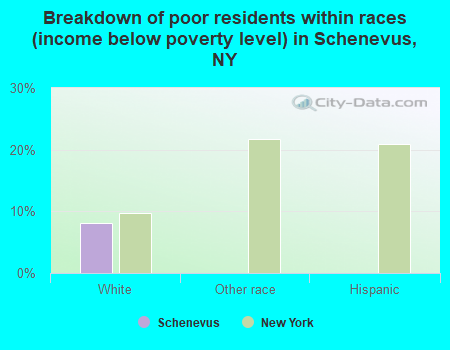 Breakdown of poor residents within races (income below poverty level) in Schenevus, NY