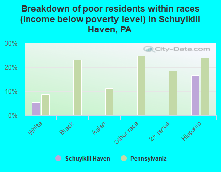 Breakdown of poor residents within races (income below poverty level) in Schuylkill Haven, PA