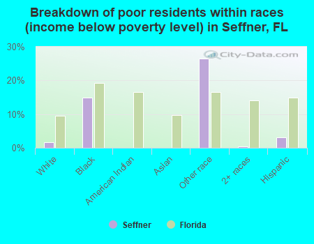 Breakdown of poor residents within races (income below poverty level) in Seffner, FL