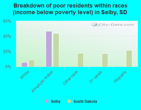 Breakdown of poor residents within races (income below poverty level) in Selby, SD