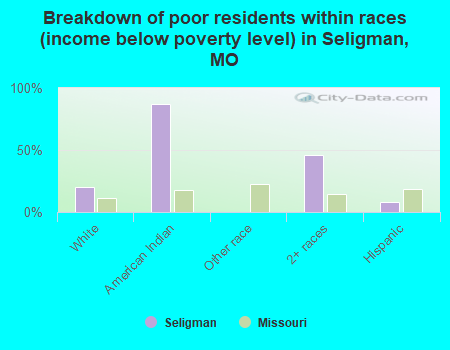 Breakdown of poor residents within races (income below poverty level) in Seligman, MO
