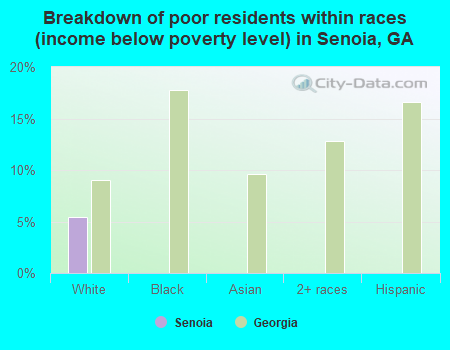 Breakdown of poor residents within races (income below poverty level) in Senoia, GA
