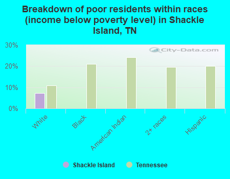 Breakdown of poor residents within races (income below poverty level) in Shackle Island, TN