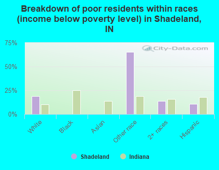 Breakdown of poor residents within races (income below poverty level) in Shadeland, IN