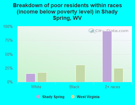 Breakdown of poor residents within races (income below poverty level) in Shady Spring, WV