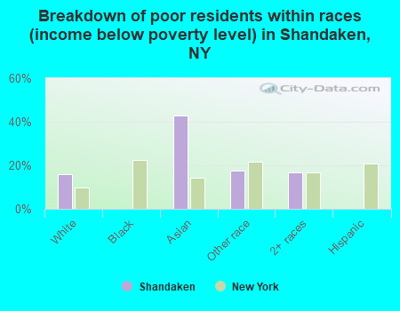 Breakdown of poor residents within races (income below poverty level) in Shandaken, NY