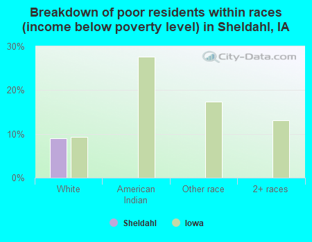 Breakdown of poor residents within races (income below poverty level) in Sheldahl, IA