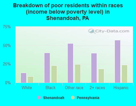 Breakdown of poor residents within races (income below poverty level) in Shenandoah, PA