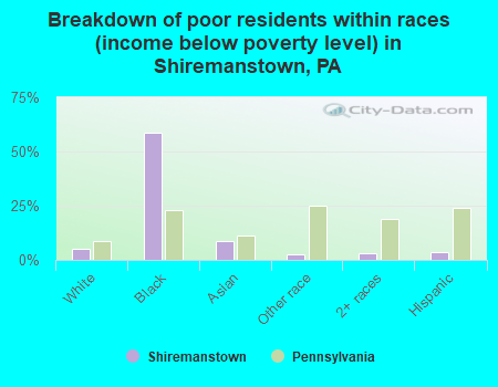 Breakdown of poor residents within races (income below poverty level) in Shiremanstown, PA