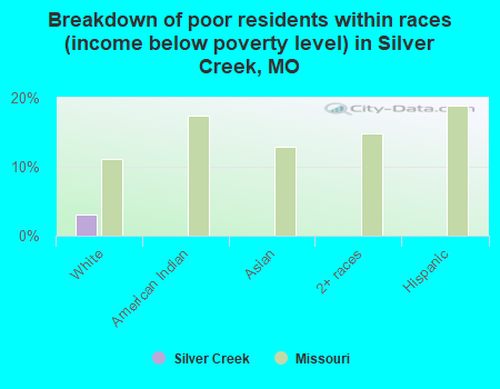 Breakdown of poor residents within races (income below poverty level) in Silver Creek, MO
