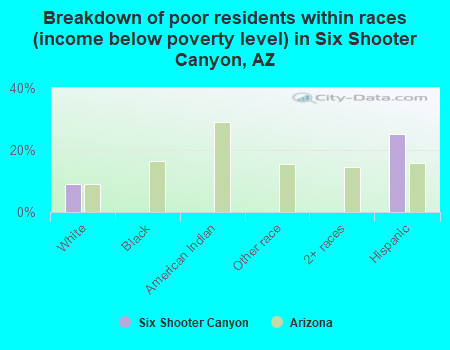 Breakdown of poor residents within races (income below poverty level) in Six Shooter Canyon, AZ