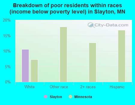 Breakdown of poor residents within races (income below poverty level) in Slayton, MN