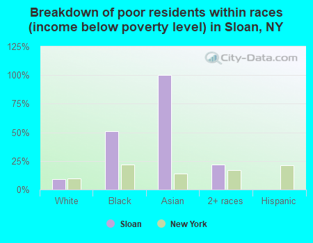 Breakdown of poor residents within races (income below poverty level) in Sloan, NY