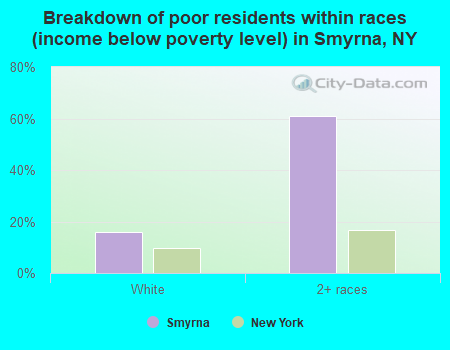Breakdown of poor residents within races (income below poverty level) in Smyrna, NY