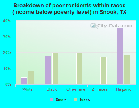 Breakdown of poor residents within races (income below poverty level) in Snook, TX