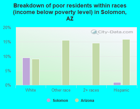 Breakdown of poor residents within races (income below poverty level) in Solomon, AZ