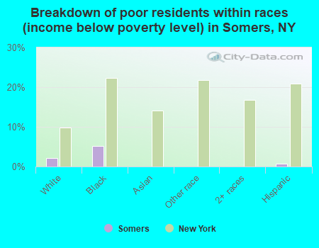 Breakdown of poor residents within races (income below poverty level) in Somers, NY