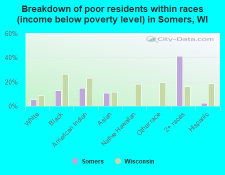 Breakdown of poor residents within races (income below poverty level) in Somers, WI