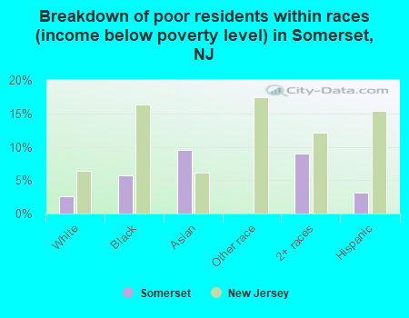 Breakdown of poor residents within races (income below poverty level) in Somerset, NJ