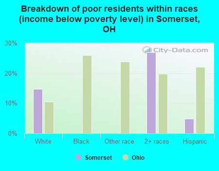 Breakdown of poor residents within races (income below poverty level) in Somerset, OH