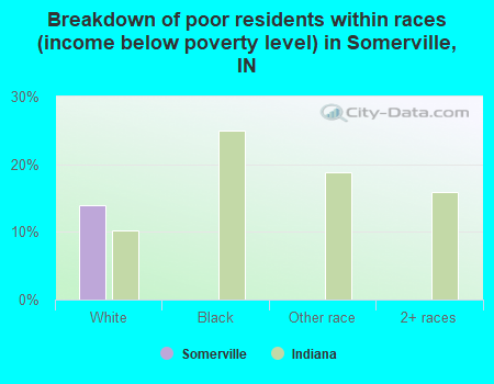 Breakdown of poor residents within races (income below poverty level) in Somerville, IN