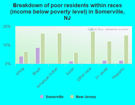 Breakdown of poor residents within races (income below poverty level) in Somerville, NJ