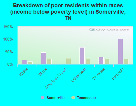 Breakdown of poor residents within races (income below poverty level) in Somerville, TN